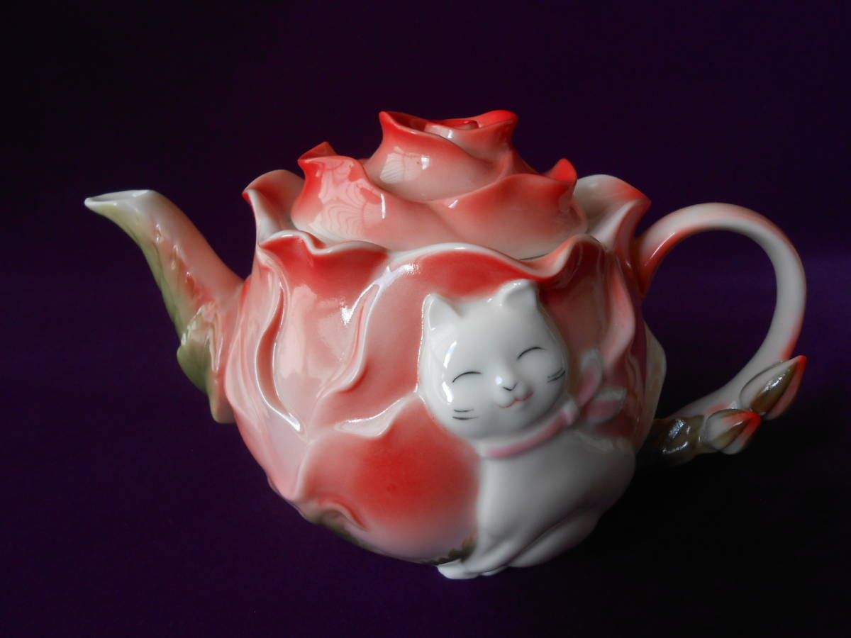 茶器! ☆ローズネコ・ティーポット☆ LY2104 新品 コーヒー 紅茶 ミルク レモンティ ラテ エスプレッソ ギフト拍卖
