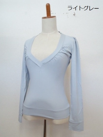 【KCM】eti-14-L★新品★【NORTHLAND/ノースランド】レディース 深Vネック 長袖カットソー サイズ L ライトグレー系 イタリア製拍卖