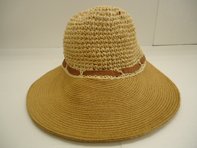【KCM】hat-49★未使用★麦わら帽子 UVカット 遮熱 Mサイズ ブラウン 婦人 レディース拍卖