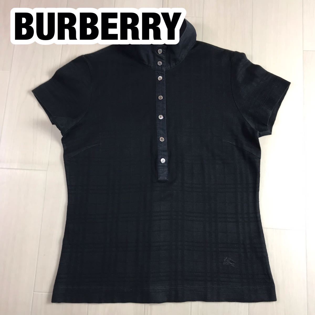BURBERRY LONDON バーバリー ロンドン ポロシャツ レディース トップス チェック 刺繍ホース 刻印ボタン ブラック 2 三陽商会拍卖