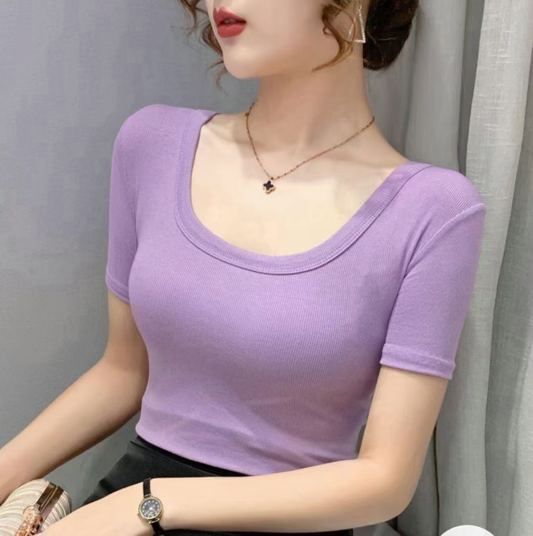 新品●送料無料●彼女に着せたい リブ カットソー●着るとなぜか いい女なれる 男性受けNO1 パープル サイズフリー拍卖