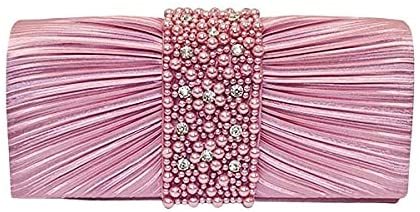 新品● ストーン お呼ばれ パーティ お集まり ■ピンク クラッチバッグ サテン プリーツバッグ 母の日プレゼント拍卖