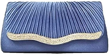 新品● ビーズ お呼ばれ パーティ お集まり ■ブルーグレー クラッチバッグ サテンプリーツバッグ 母の日プレゼント拍卖