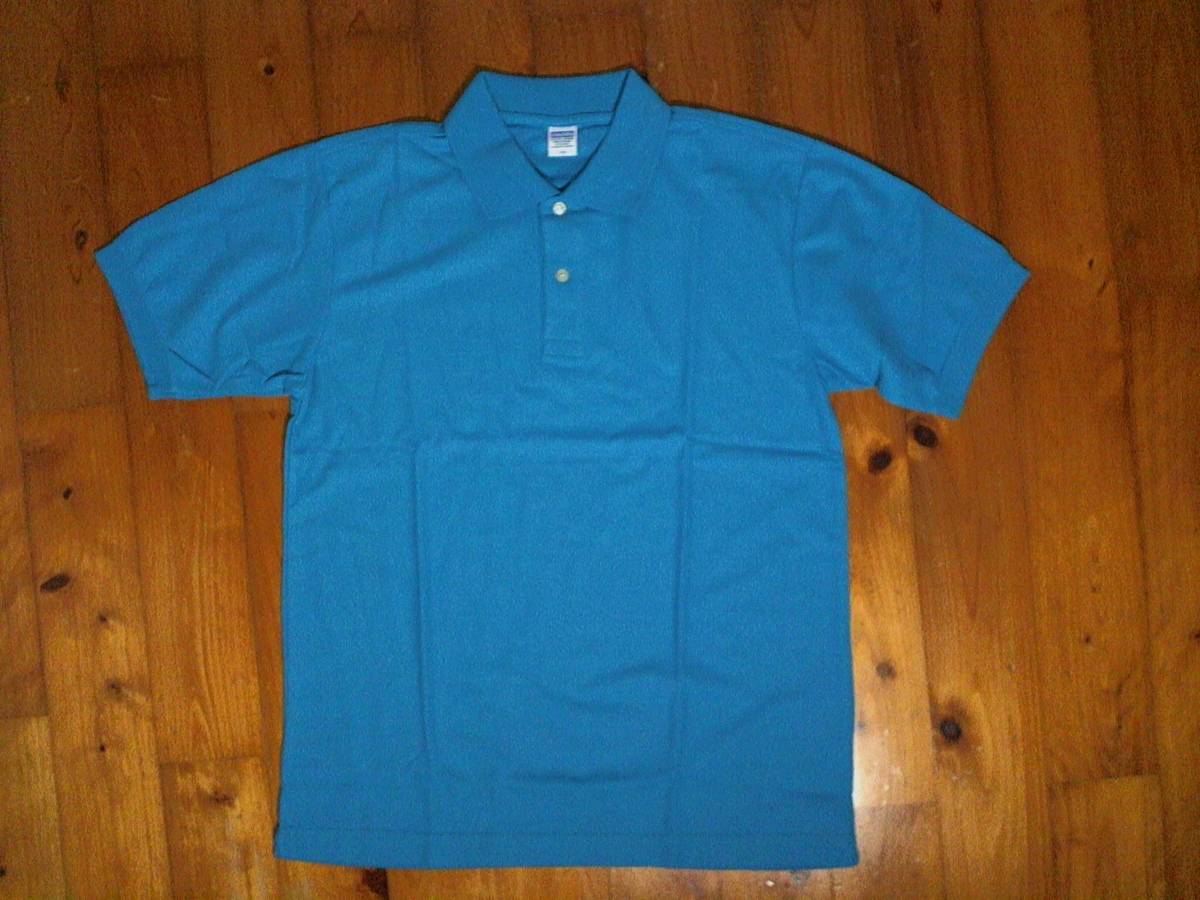 ☆微難有・未使用☆プリントスター☆Printstar☆半袖ポロシャツ 鹿の子 L 青拍卖