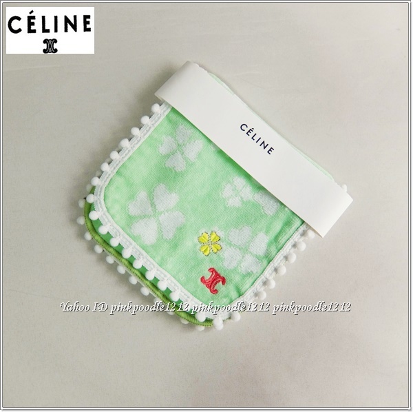 ◆セリーヌ タオルポーチ ポシェチーフ 未使用◆クローバー ミント×白◆拍卖