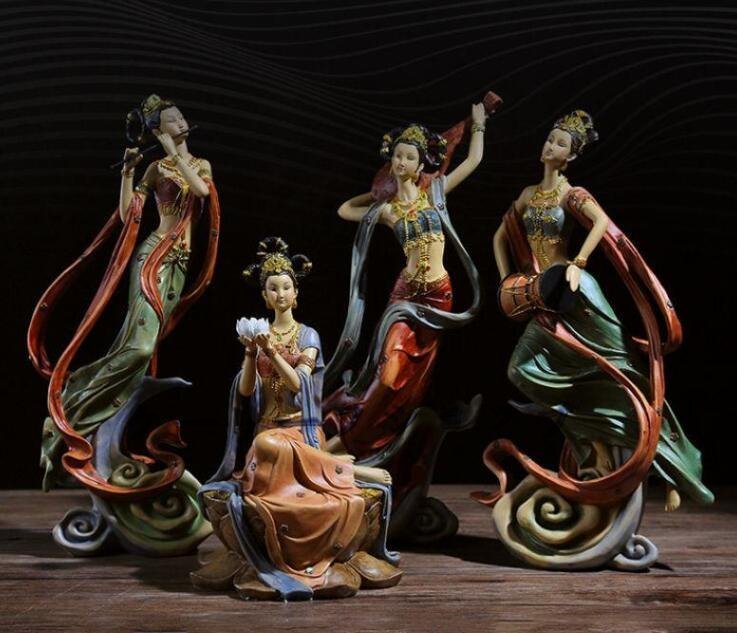 【ケーリーフショップ】復古敦煌禅意飛天仕女置物四人の美女拍卖