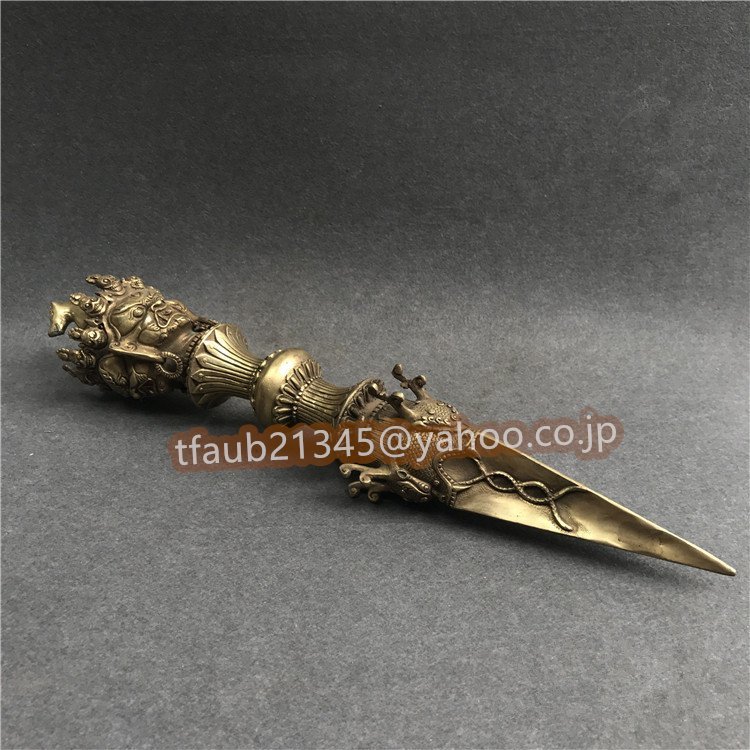 【ケーリーフショップ】密教法具 チベット 金剛杵 独鈷杵 千面金剛 純銅製 ブルパ 金剛剣 祈祷 瞑想 浄化 魔除け お守り 総長53cm拍卖