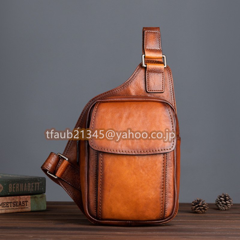 【ケーリーフショップ】本革 メンズ ボディバッグ ヌメ革 牛革 レザー ワンショルダーバッグ iPadmini対応 左右肩掛け替え 自転車 鞄拍卖