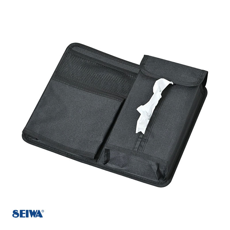 コンパクトシートバックポケット2 車内収納 BOXティッシュ対応 座席背面に 小物・ドリンク収納 ヘッドレストベルト取付 セイワ WA103拍卖