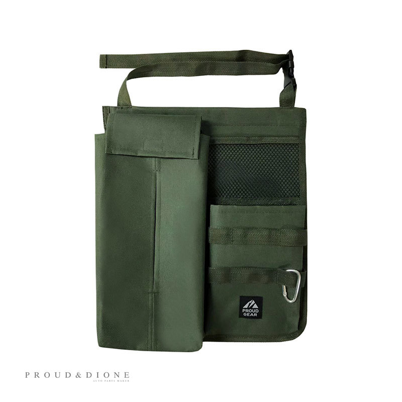 シートバックポケット キックガード シート背面汚れ防止 収納 オリーブカーキ カラビナ ベルト付き PROUD GEAR プラウドギア PGR-006拍卖
