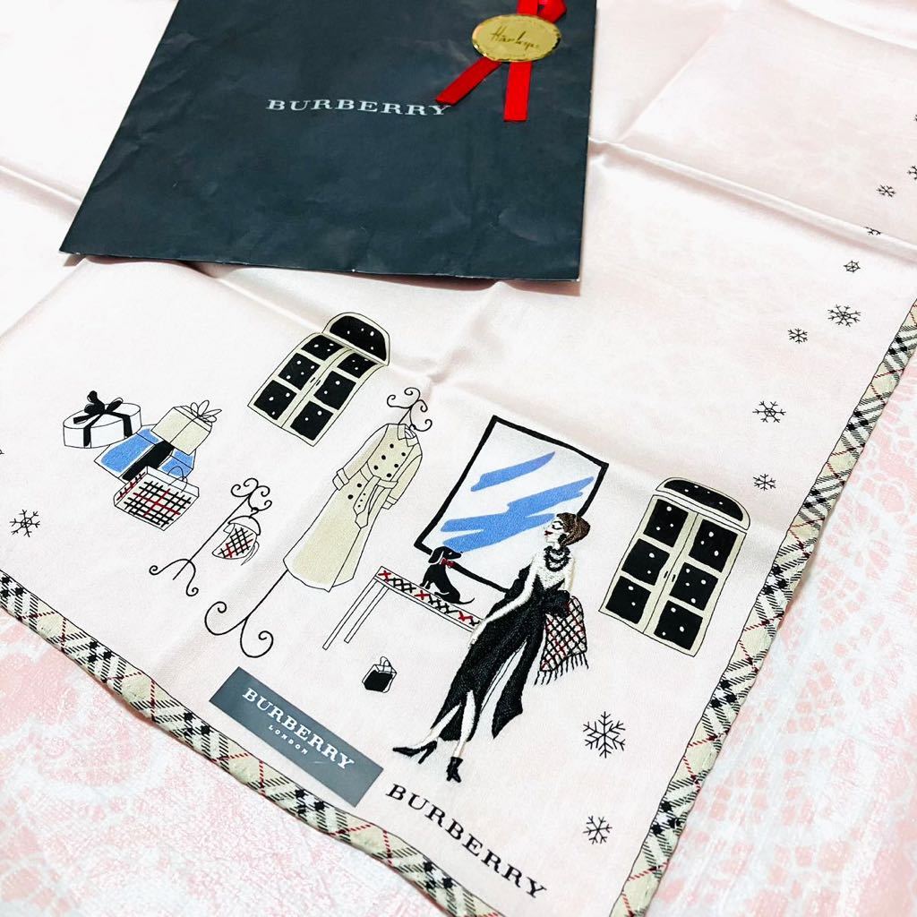 【人気柄】新品/BURBERRY/女の子/ハンカチ/正規品/綿100%/未使用/即決/匿名発送/バーバリー/ノバチェック/女性/ピンク/犬/ギフト袋/刺繍拍卖