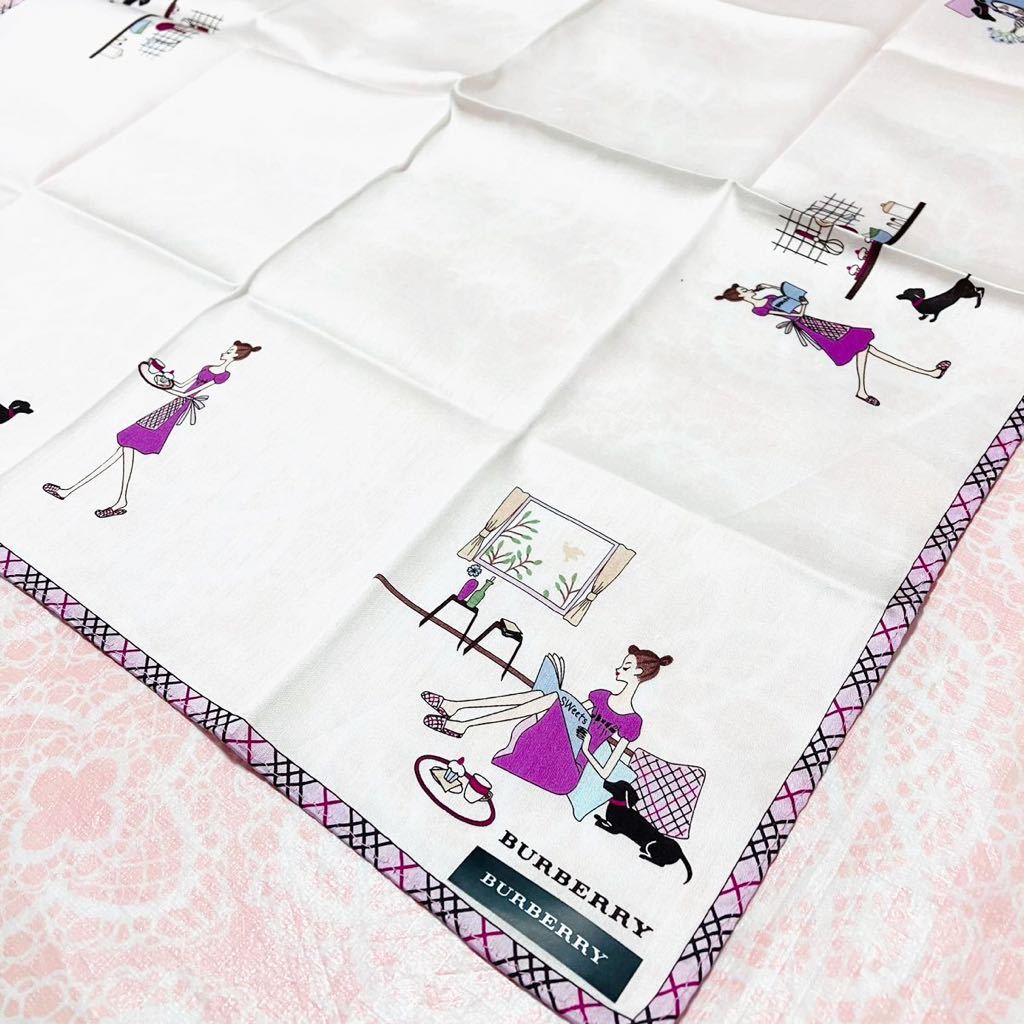 【人気】新品/BURBERRY/女の子/大判ハンカチ/正規品/綿100%/未使用/即決/匿名発送/バーバリー/ノバチェック/女性/犬/ダックス/スカーフ/白拍卖