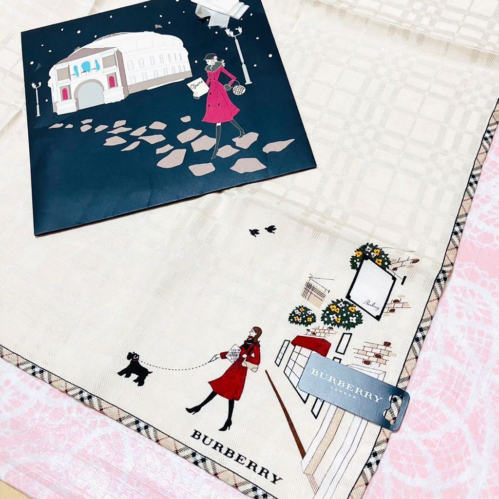【シルク】新品/BURBERRY/女の子/大判ハンカチ/正規品/未使用/即決/匿名発送/バーバリー/ノバチェック/女性/スカーフ/コート柄/白/透かし柄拍卖