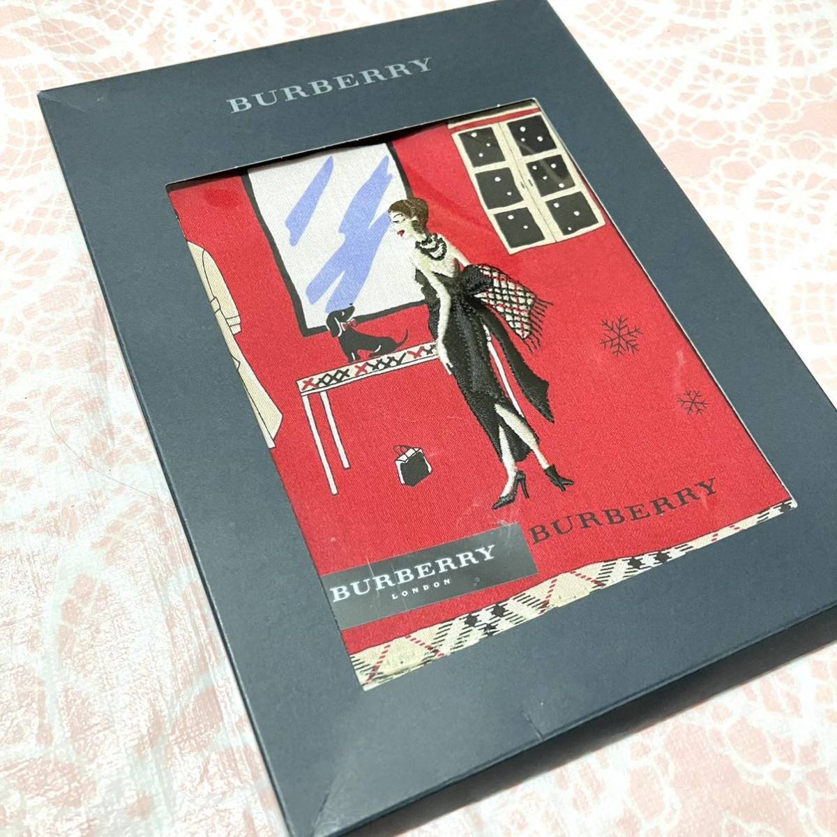 【人気柄】新品/BURBERRY/女の子/ハンカチ/正規品/綿100%/未使用/即決/匿名発送/バーバリー/ノバチェック/女性/赤/犬/箱あり/レディース拍卖