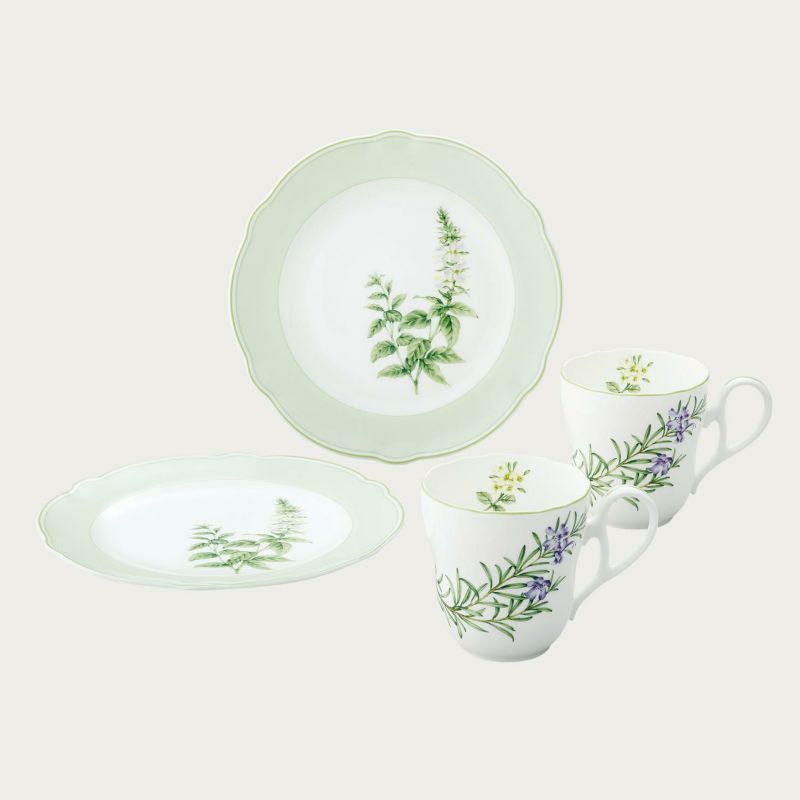 ノリタケ! ☆イングリッシュハーブス・モーニングペアセット☆ 新品 コーヒー 紅茶 ミルク ラテ エスプレッソ 茶器 ピッチャー ギフト拍卖