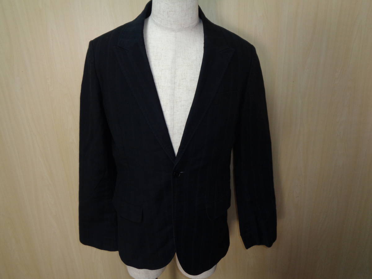 f27◆GAP テーラードジャケット◆ギャップ Mサイズ 黒色系 ストライプ 綿100% 1釦 背抜き 半裏 センターベント ピークラペル メンズ 5D拍卖