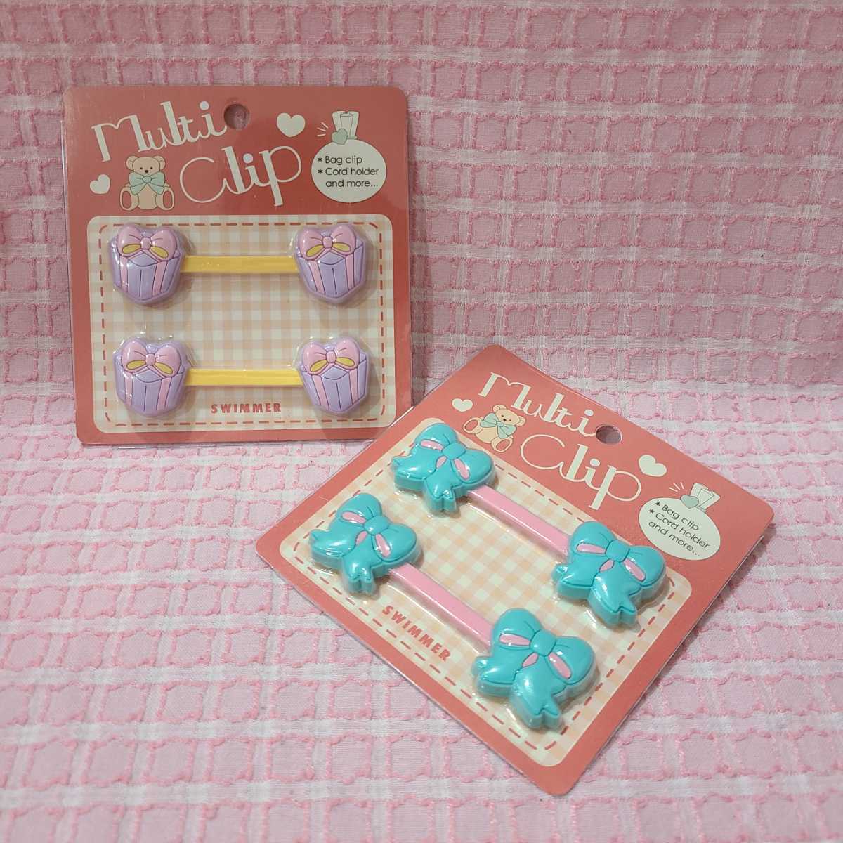 送料込★SWIMMER★スイマー★マルチクリップ リボン プレゼント ボタンおかしクリップ ゆめかわいい ラッピング コードホルダー R504拍卖