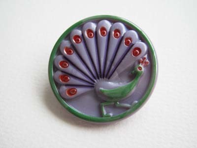 CZグラスボタン 孔雀 ラベンダー×グリーン拍卖