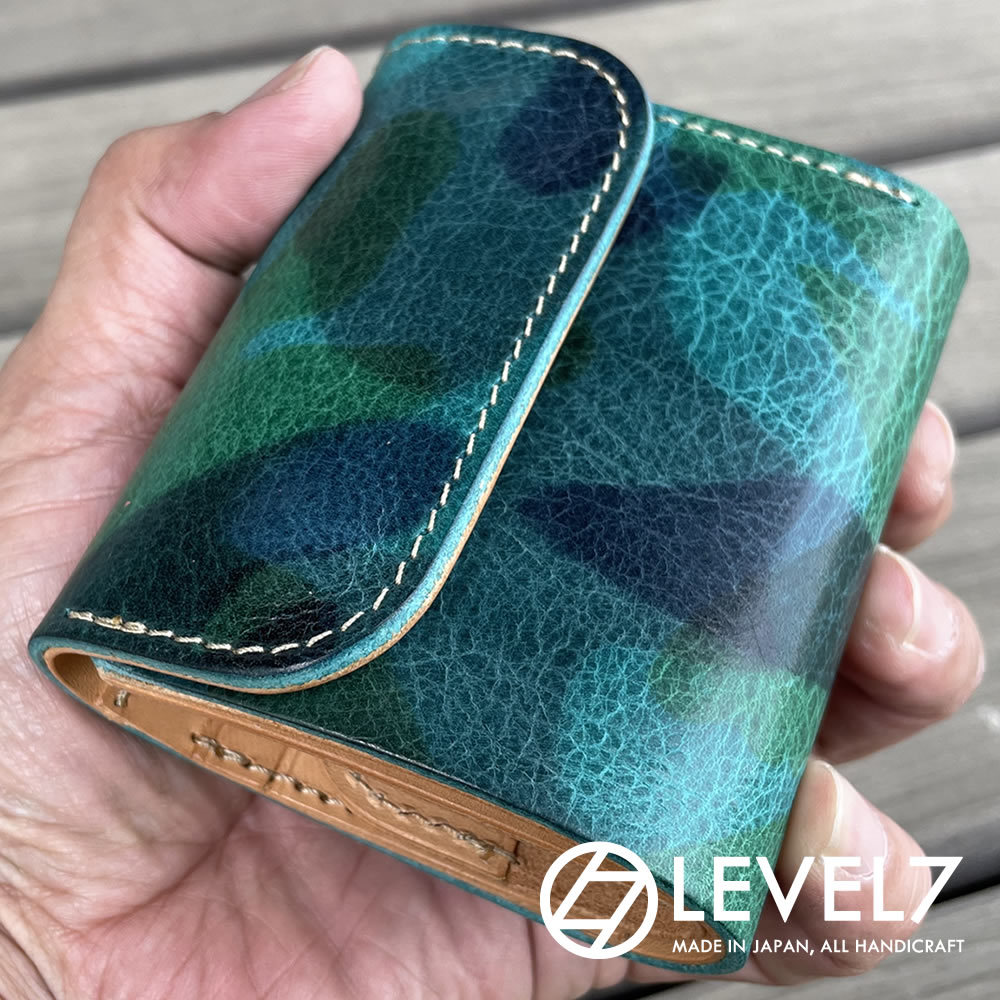 日本製 ハンドメイド イタリアンレザー/カモフラージュ 迷彩染色のコンパクトウォレット/ミニウォレット 日本製 CW001CAMO-DE LEVEL7拍卖