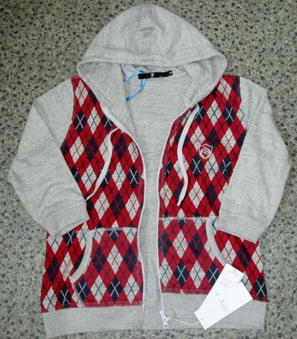 【TTU】 長いシーズンで使える!アーガイル柄天竺スウェット地☆七分丈ジップパーカーL拍卖