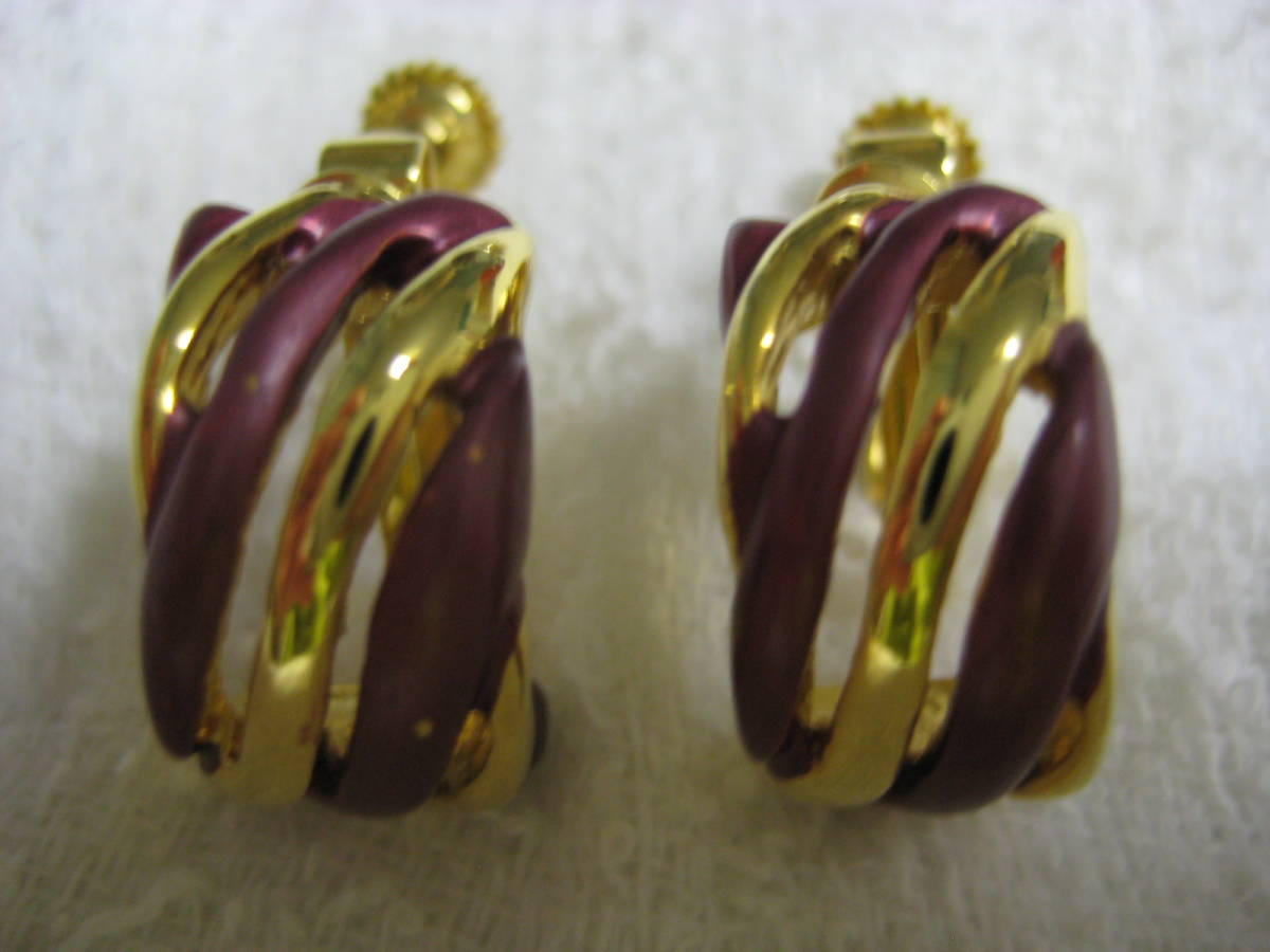 ※ゴールド系イヤリング☆ピンクの縞模様★美品※拍卖