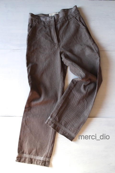 定価8万 Maison Martin Margiela マルタンマルジェラ ITALY製 ツイル クロップド デザインパンツ 38 グレージュブラウン デニム MM6拍卖