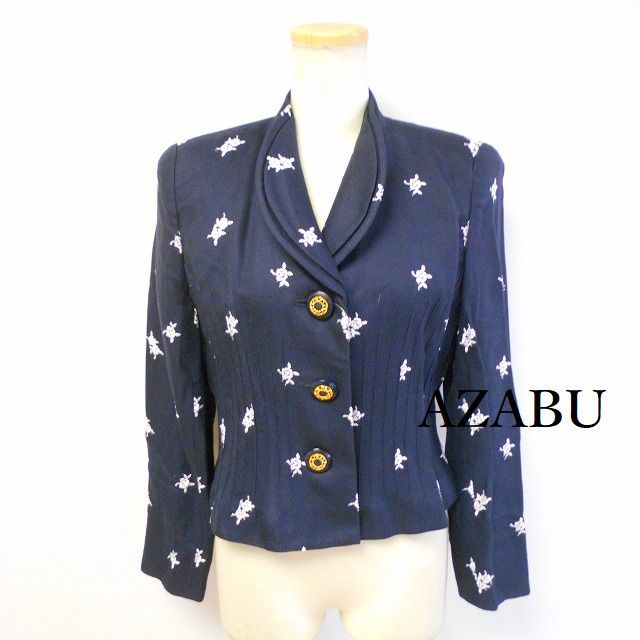 753046 AZABU 麻布十番 紺×白 花柄 ジャケット 9拍卖