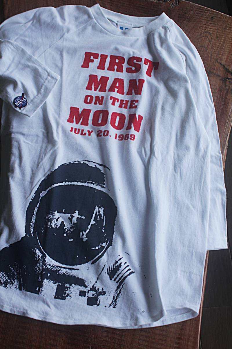 NASA(ナサ)★ 七分袖ラグランTシャツ新M WH★FIRST MAN ON THE MOON★大特価拍卖