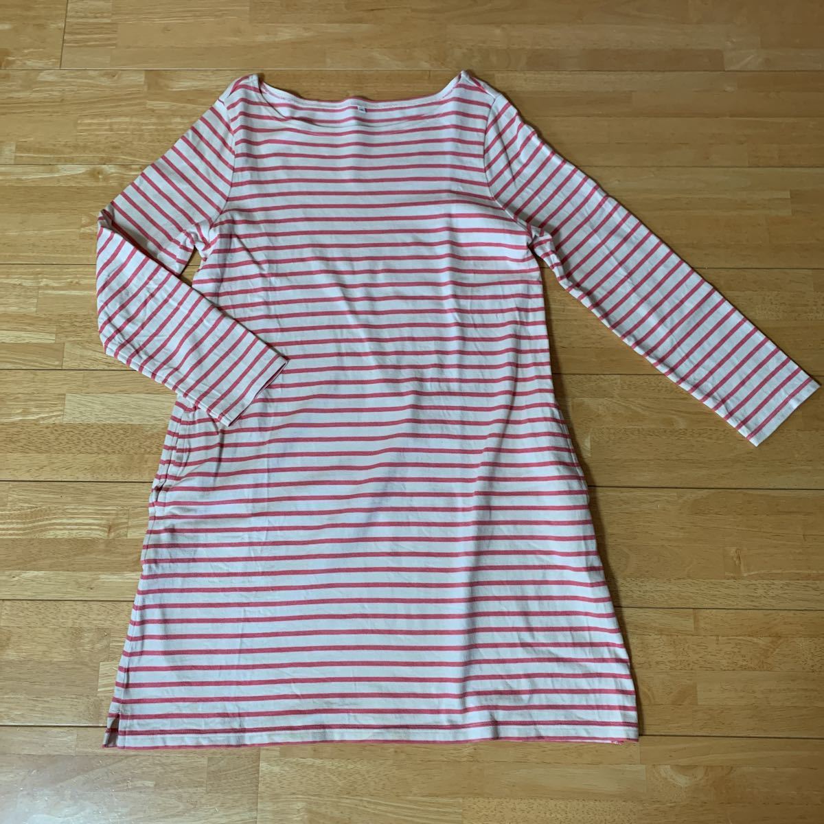 無印良品 レディース ロングシャツ ボーダー クリームXピンク WOMEN サイズ L 綿100% 中古品 1.2回使用 美品 送料無料拍卖