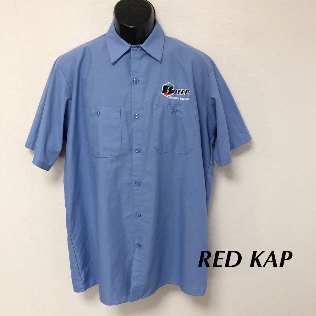 RED KAP◇レッドキャップ /メンズL ワークシャツ 半袖シャツ トップス ブルー 二つポケット ポリコットン 企業 BOYLE アメカジ USA古着 c拍卖