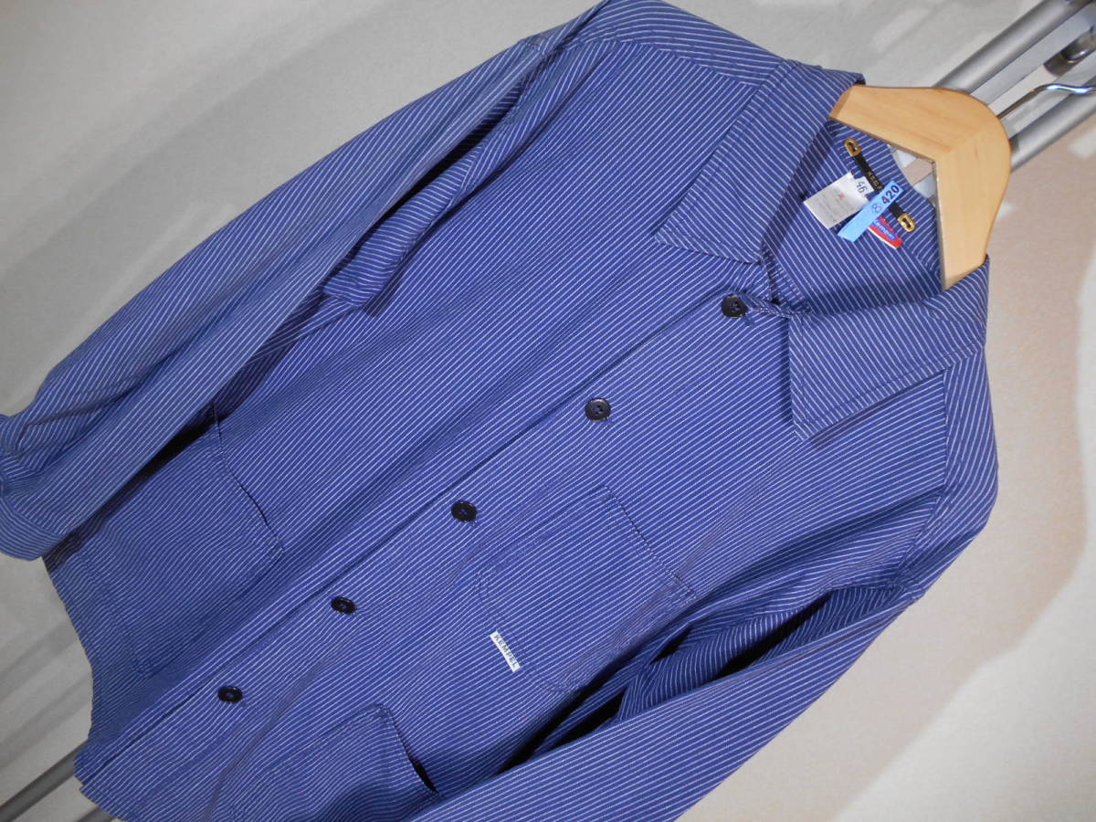 T373■Kempelケンペル★インディゴ*白ストライプ★ワークシャツジャケット■46拍卖
