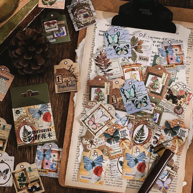 新品 フレークシール 蝶 コラージュ スクラップブッキング ジャンクジャーナル素材 おすそ分けファイル 紙もの 紙モノ 日記 手拍卖