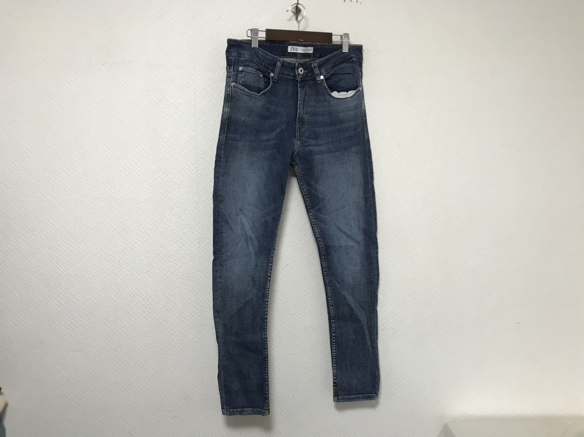 本物ザラZARAコットンストレッチスキニーデニムパンツスーツビジネスワークサーフミリタリーアメカジメンズ青ブルー30モロッコ製拍卖