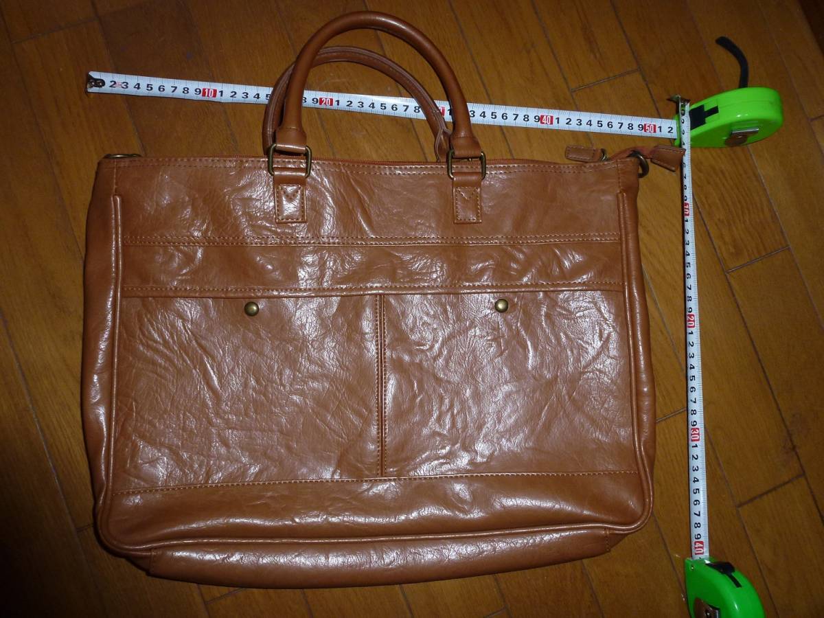 新古品 革 書類カバン茶色 縦29cm 横42cm 幅5cm拍卖