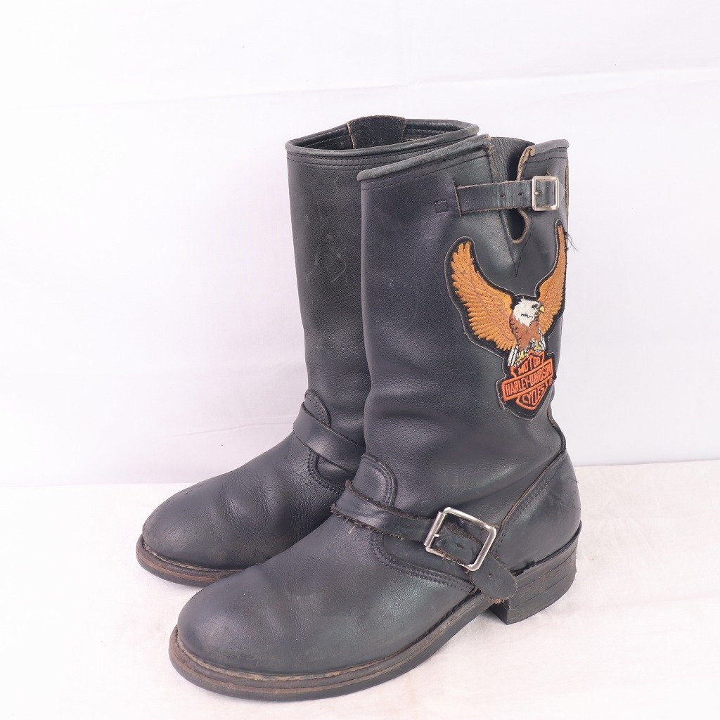 80's-90's ハーレーダビッドソン 8.5/ 26.5cm 位 エンジニアブーツ レザー Harley Davidson ブラック 黒 ブーツ メンズ 古着 中古 eb970拍卖
