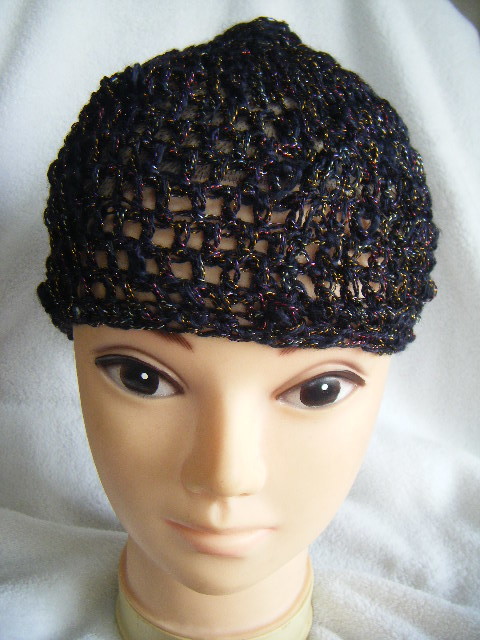 春~秋*耳出し用*手編み男女兼用キャップ*黒に色々な色がチラチラてかります 47拍卖