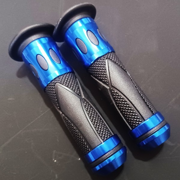 ゼファー400 ゼファー750 ゼファー1100バリオス ZRX400 ZRX1100 ZRX1200 汎用 アルミ ラバー グリップ ハンドル バーエンド アクセル 青拍卖