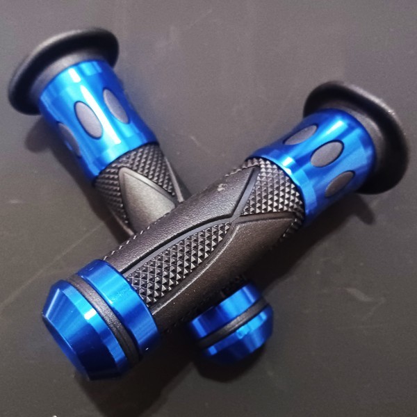 KSR50 KSR80 KSR110 KDX125 KDX200SR KDX220SR KDX250SR KLX110 KLX125 汎用 アルミ ラバー グリップ ハンドル バーエンド アクセル 青拍卖