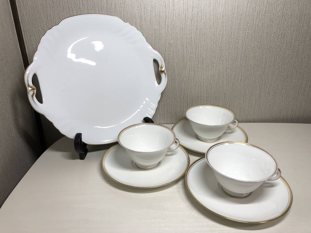 大倉陶園 OKURA オークラ カップ&ソーサー 3客 B&Bプレート 大皿 盛皿 菓子皿 金彩 白磁 ティーカップ コーヒー ゴールド ホワイト 拍卖