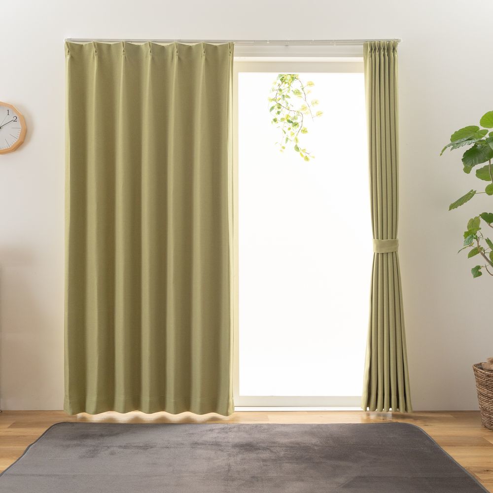 防炎カーテン ステイシー グリーン 幅200cm×丈215cm1枚 遮光カーテン 形状記憶加工 遮光2級 防炎加工 防炎ラベル付き 既製カーテン拍卖