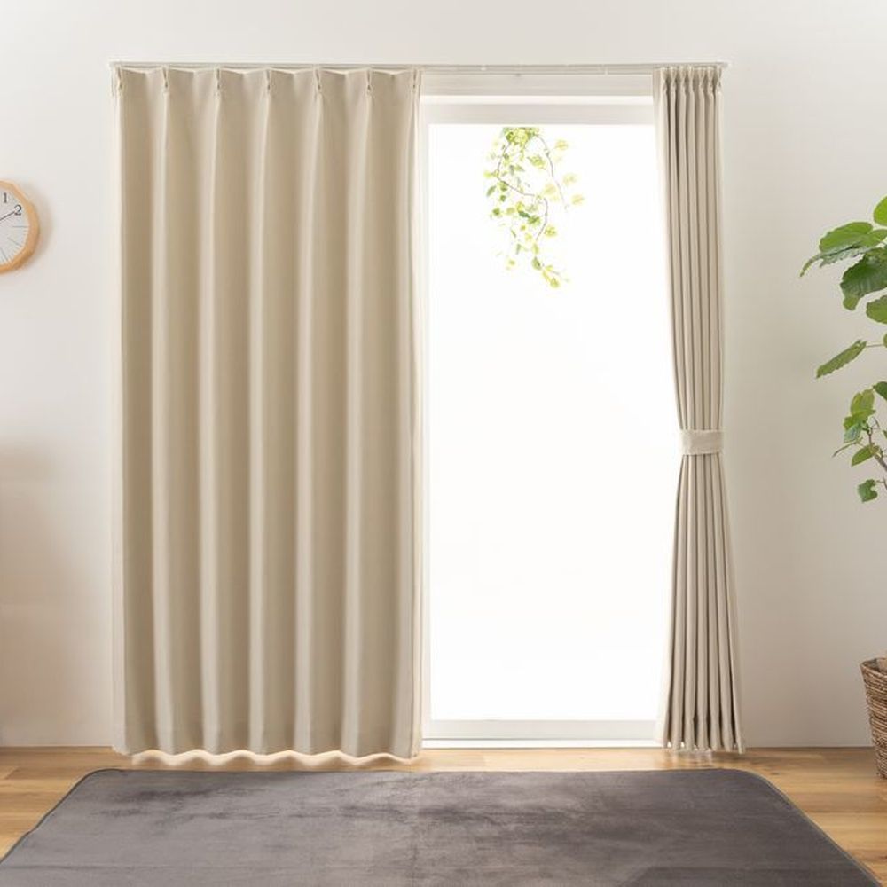 防炎カーテン ステイシー アイボリー 幅100cm×丈190cm2枚 遮光カーテン 形状記憶加工 遮光2級 防炎加工 防炎ラベル付き 既製カーテン拍卖