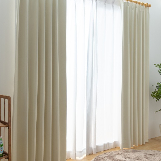 カーテン 幅130cm×丈225cm2枚 アイボリークリーム 完全遮光 遮光1級 省エネ 遮音 遮熱 断熱 保温 日本製 形状記憶加工付 246サイズ展開拍卖