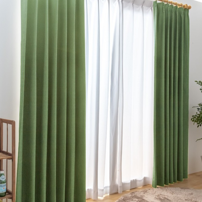 カーテン 幅150cm×丈65cm2枚 ダークグリーン 完全遮光 遮光1級 省エネ 遮音 遮熱 断熱 保温 日本製 形状記憶加工付 246サイズ展開拍卖