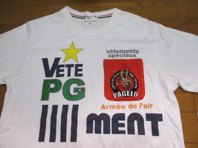 PAGELO 白 Tシャツ Mサイズ 刺繍 アップリケ アンジェロ VETE PG コヨーテ オオカミ拍卖