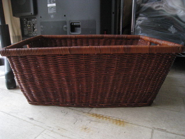 かご カゴ 籠 バスケット 竹 昭和レトロ 収納 ボックス 茶 ダークブラウン サイズ直径49×高さ20×マチ27cm拍卖
