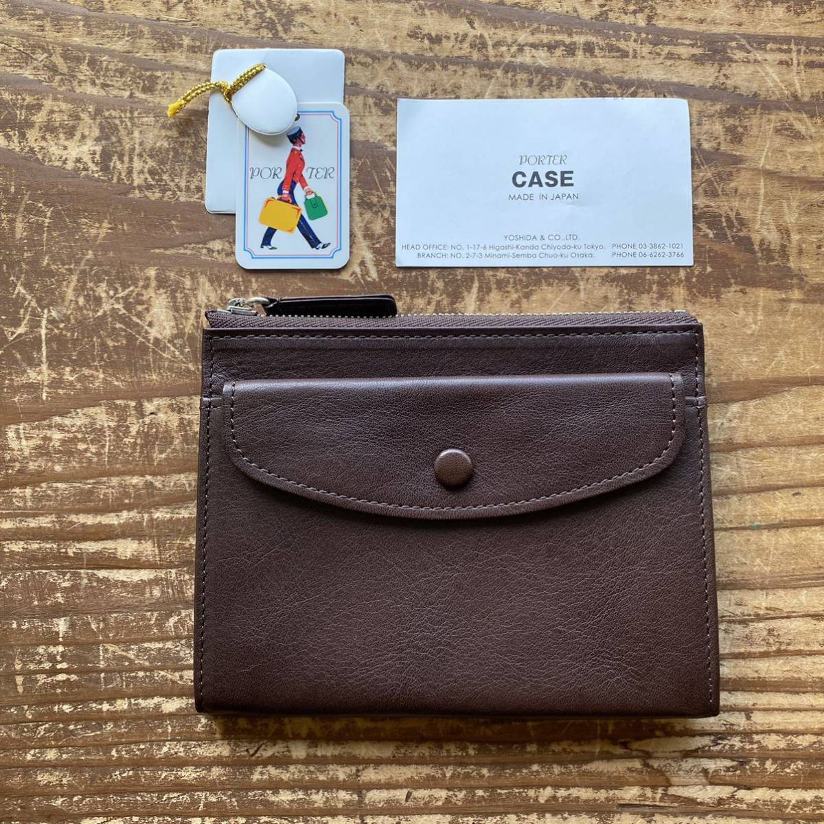 【新品未使用 PORTER ポーター CASE ケース ミニウォレット 財布 カードケース 小銭入れ コンパクトウォレット レザー ブラウン 保存箱付】拍卖