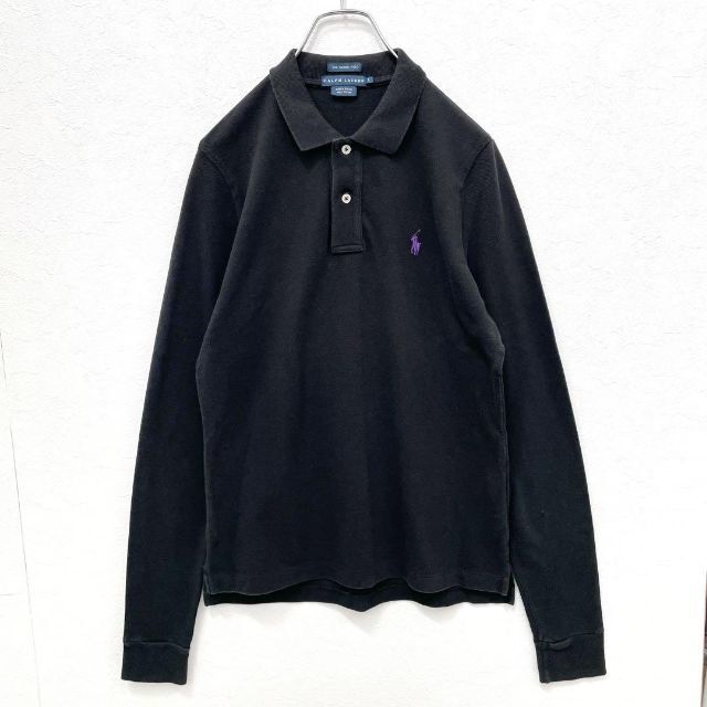 大人の魅力 ラルフローレン パープルポニー刺繍 長袖ポロシャツ ブラック レディース Lサイズ RALPH LAUREN拍卖