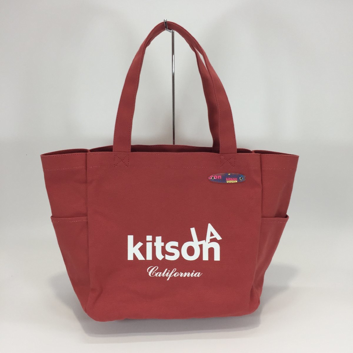 3867-100【 kitson LA 】 キットソン エルエー トートバッグ ハンドバッグ キャンバス 赤系 ピンク系 シンプル拍卖