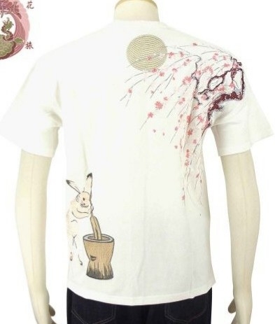 花旅楽団/兎/刺繍/Tシャツ/白/L/st-803/サトリ/スカジャン拍卖
