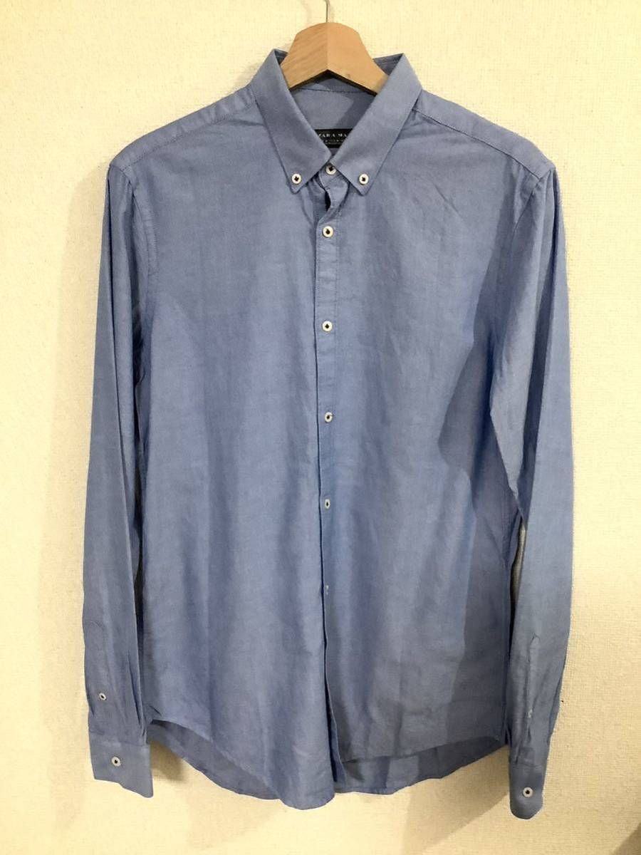 ZARA MAN ザラマン スリムフィット ボタンダウンシャツ 長袖シャツ コットンシャツ ブルー メンズ セレクト 古着拍卖